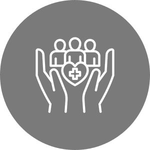 Hands holding people and heart symbol.